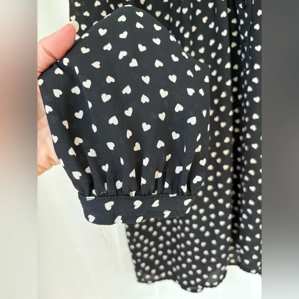 Adrianna Papell Heart Print ruffle neck long sleeve tunic shirt black nude med - Image 5