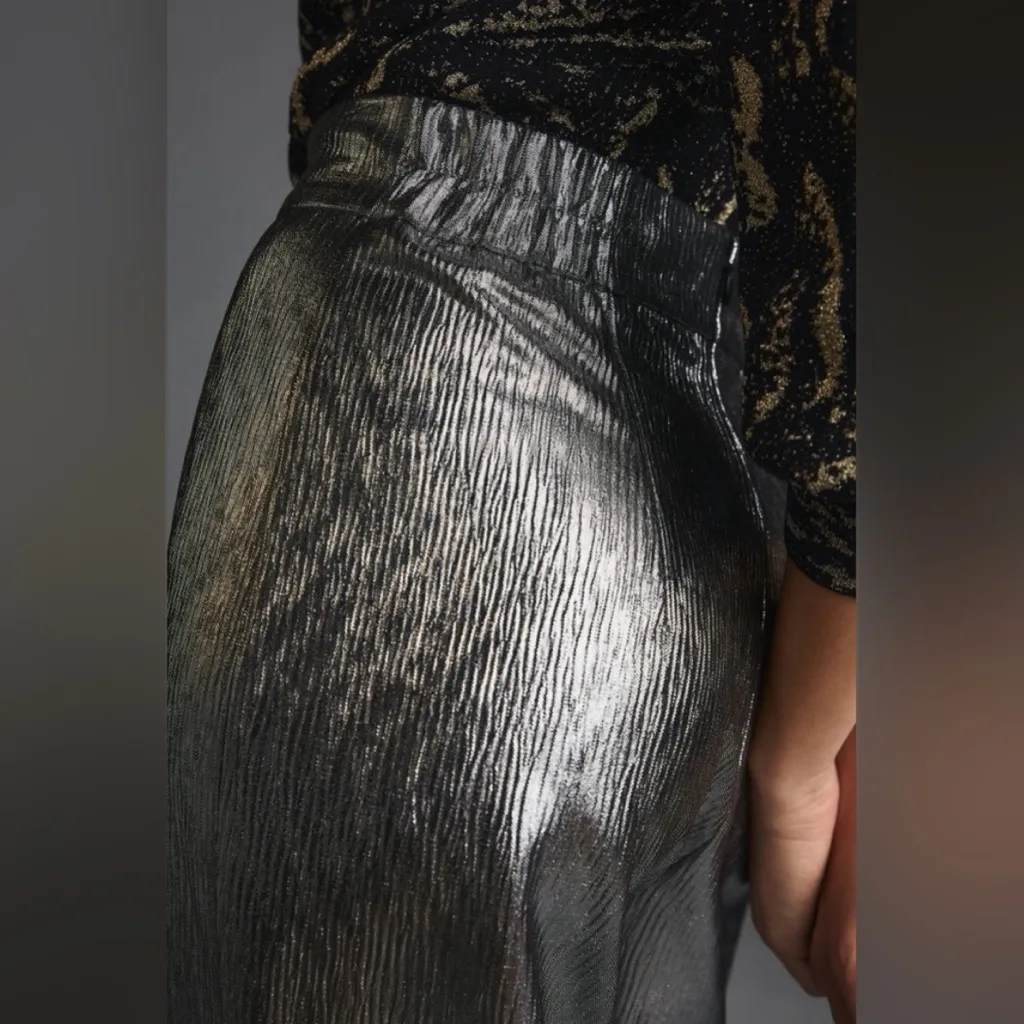Anthropologie Hutch Silver Metallic Wide Leg High Rise Pants Size Small NWT - Image 5