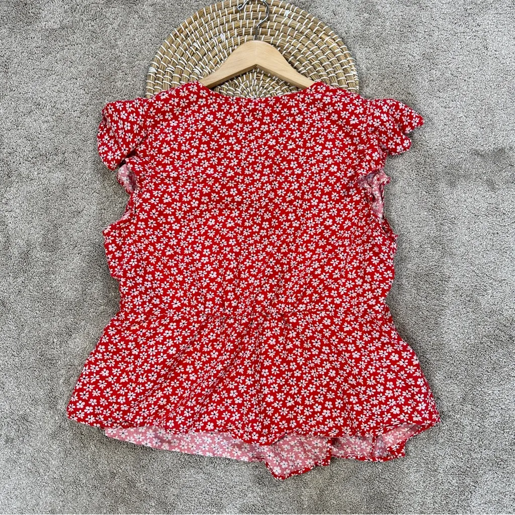 Old Navy Women’s Shortsleeve Wrap Top Side Tie Cottagecore in Red Floral XL - Image 9