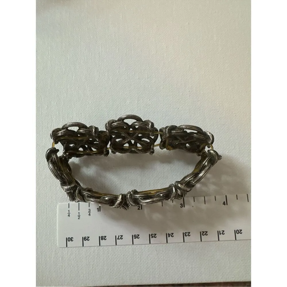 Y2K Vintage Womens Chunky Silver Toned Antiqued Gateway Rhinestone Bracelet 90's - Image 4