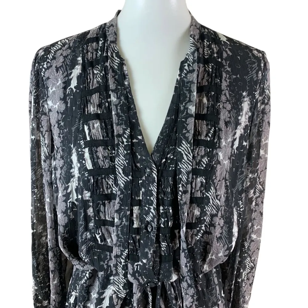 Paige Black Silk Moonshine Multi Foxxy‎ Floral Ruffle Long Sleeve Mini Dress L - Image 2