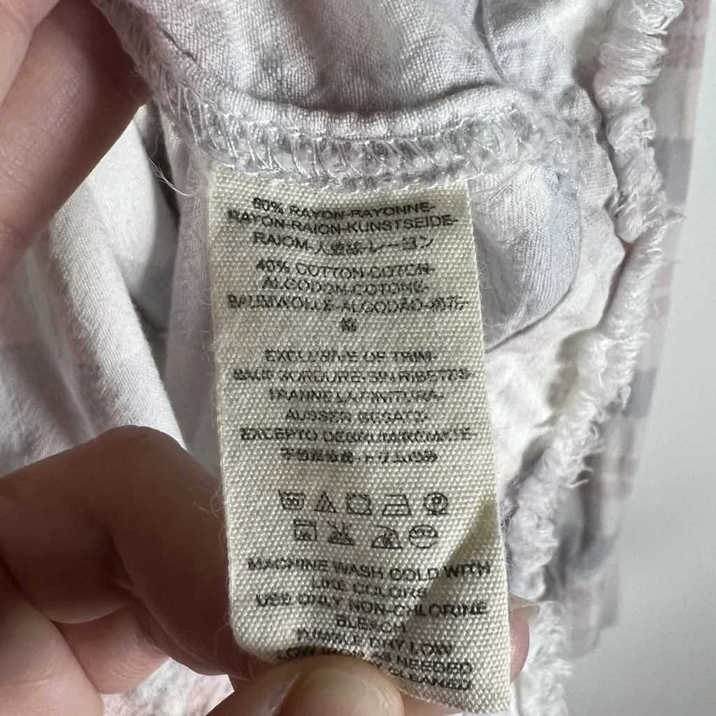 Free People LoveLand Pastel Plaid Button Down Frayed Hem Boho‎ Shirt Small - Image 6