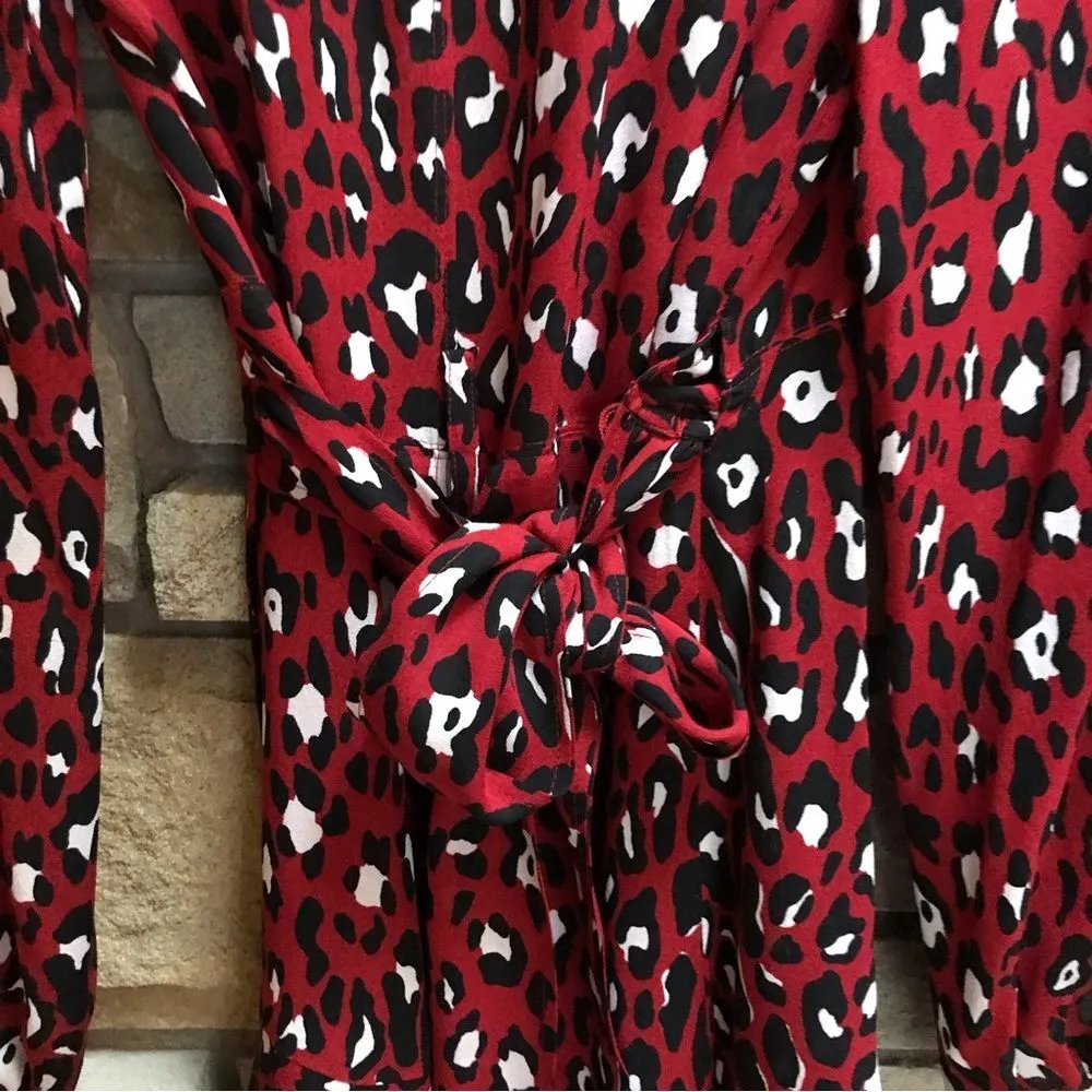 A.L.C. Red & Black Leopard Print Silk Mini Wrap Dress Size 4 - Image 11