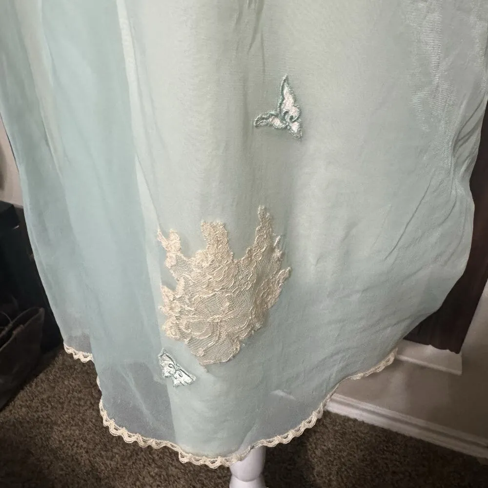 VTG Artemis nightgown Green Nylon Babydoll nightie shirt sz M top 60s Chiffon Blue Size M - Image 4