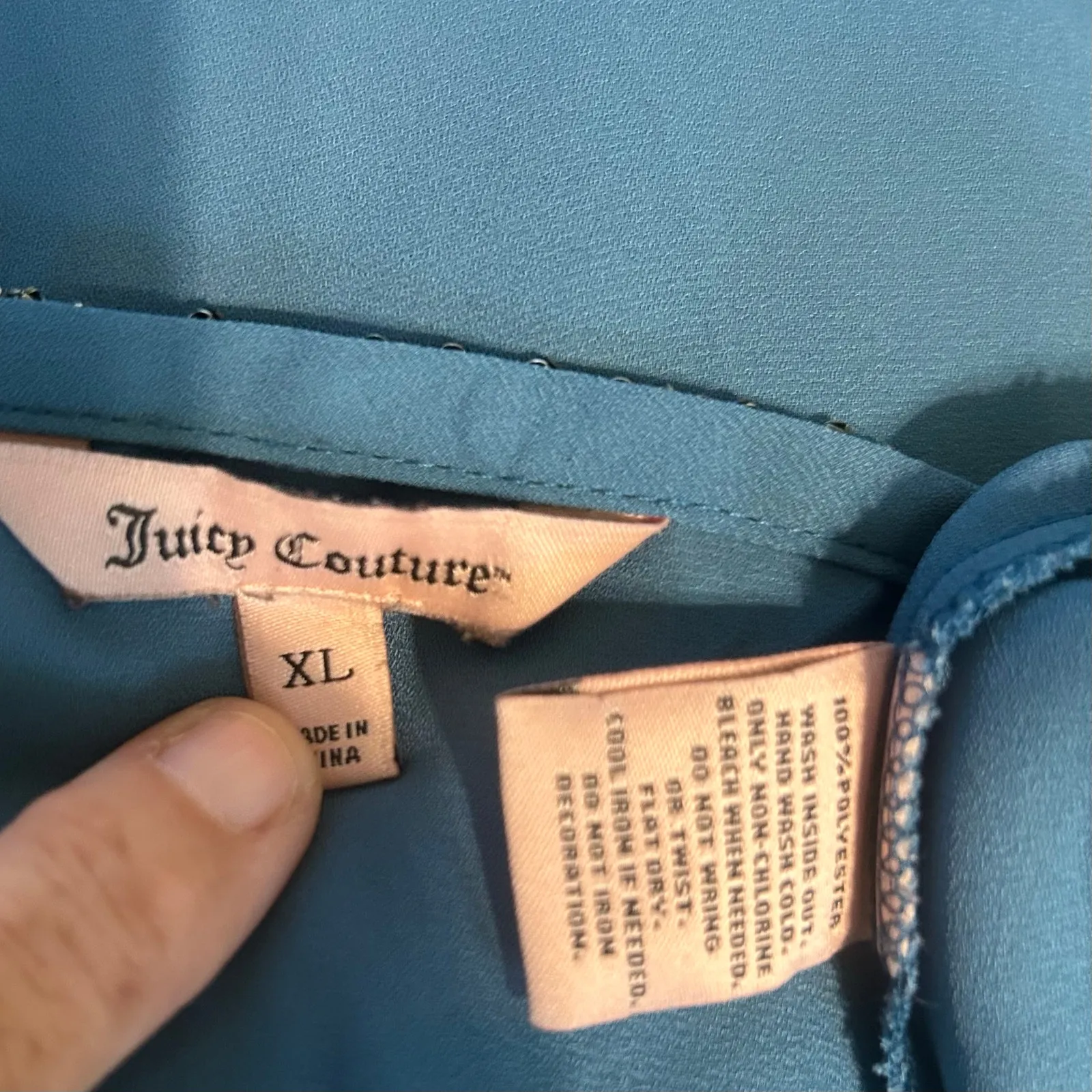 Juicy Couture Womens Top XL Sequin Trim Dark Turquoise Bling Sheer Peasant Boho - Image 8