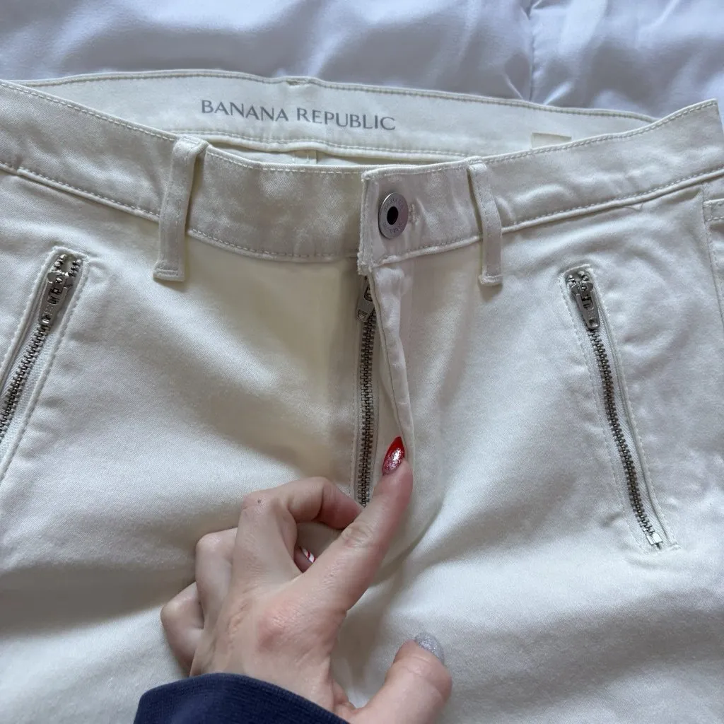 Banana Republic White Cream Heritage Moto Jeans Womens Size 28 Zip Ankle Office - Image 3