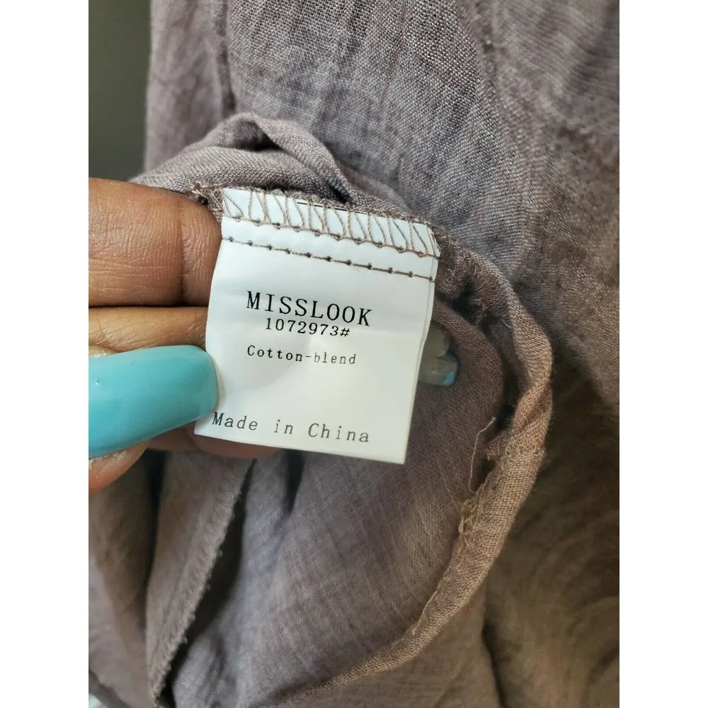 Misslook Lagenlook Brown Cotton Blend V-Neck Sleeveless Knee Length Dress Size M - Image 10