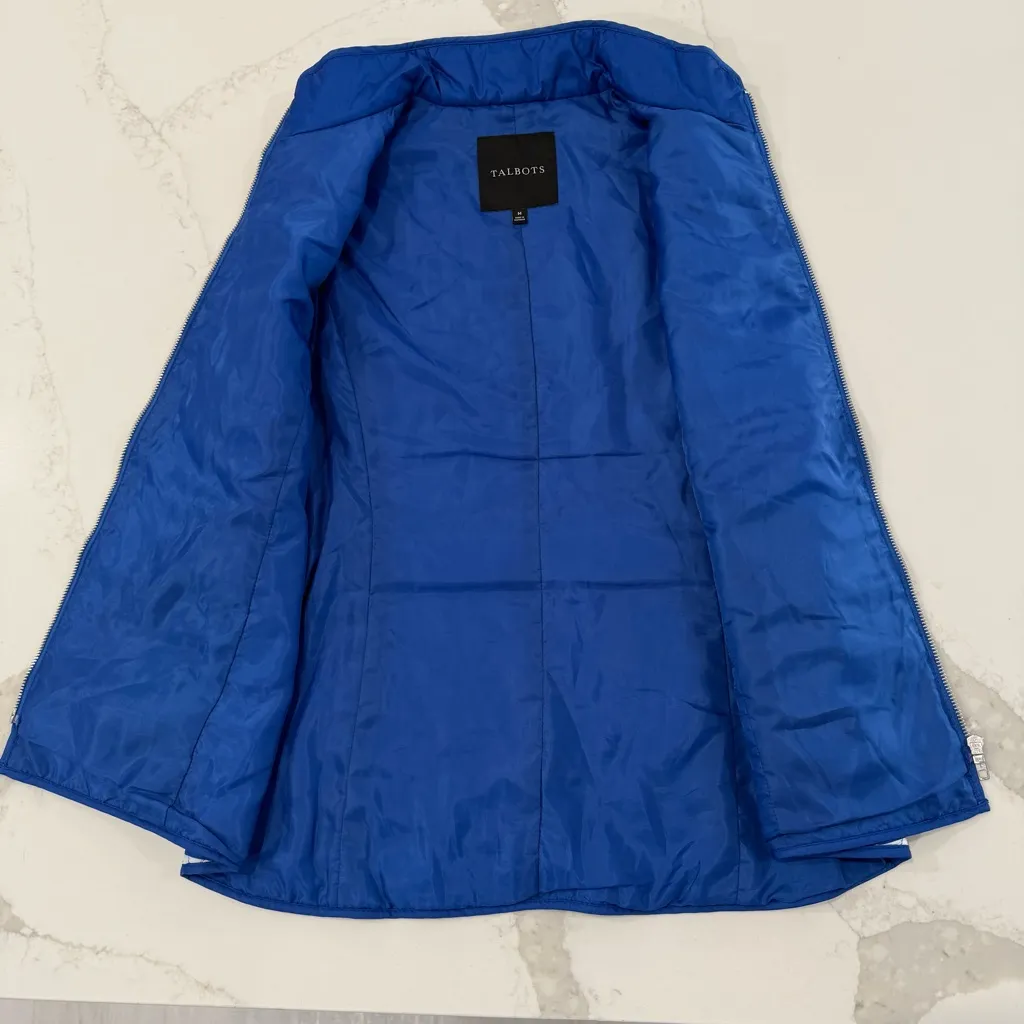 Talbots Diamond Quilted Full Zip Striped Puffer Vest Women’s Medium Blue/White - Image 4