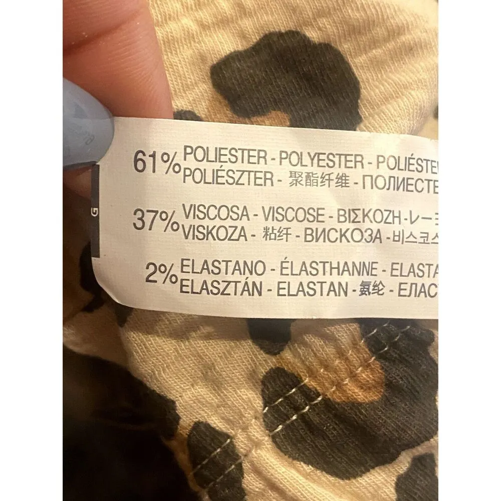 ZARA Leopard Crop Top Lightweight Long Sleeve Elastic Waist Round Neck M Cream - Image 8