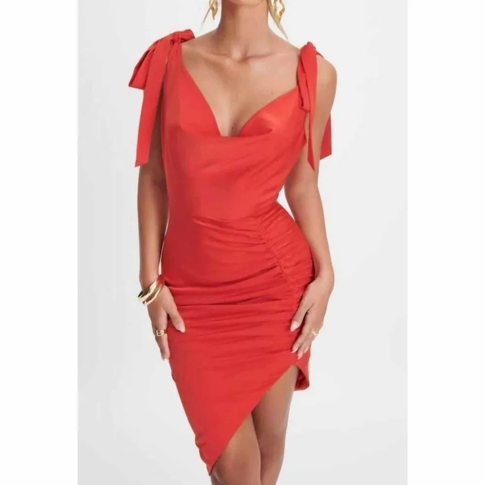 LAVISH ALICE Cowl Neck Asymetrical Formal Party Dress Size US 6 Coral Red - Image 11
