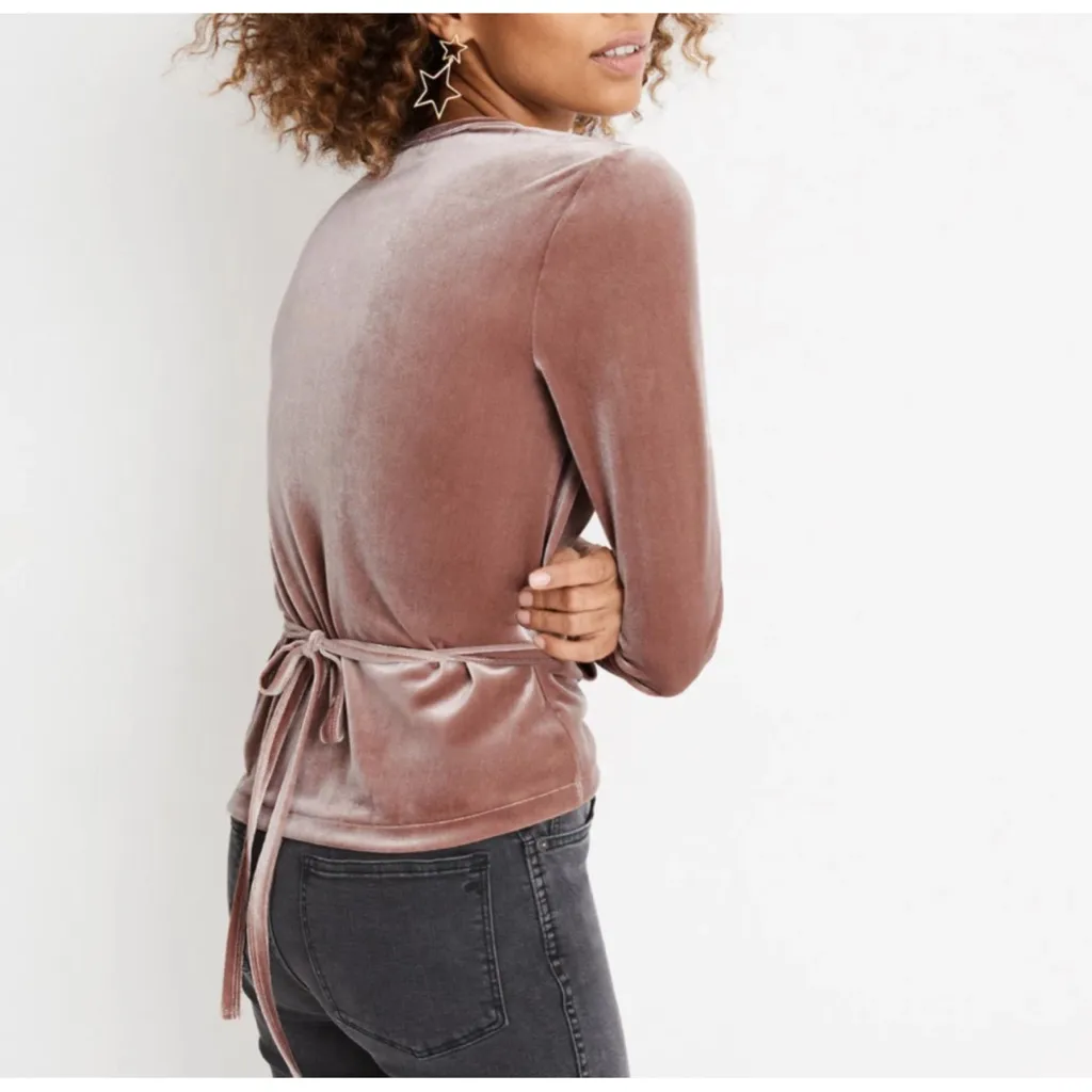 Madewell Womens Size Small Velvet Ballet Wrap Top Solid Brown Surpluses Neck - Image 2