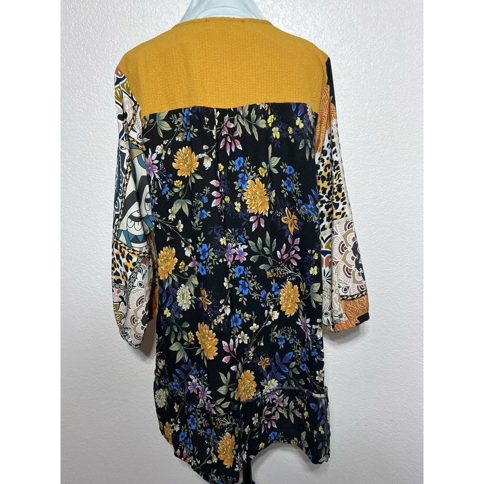 Caleoas BOHO Patchwork Blouse Embroidered Floral Buttons Size L Long Sleeve Size L - Image 5