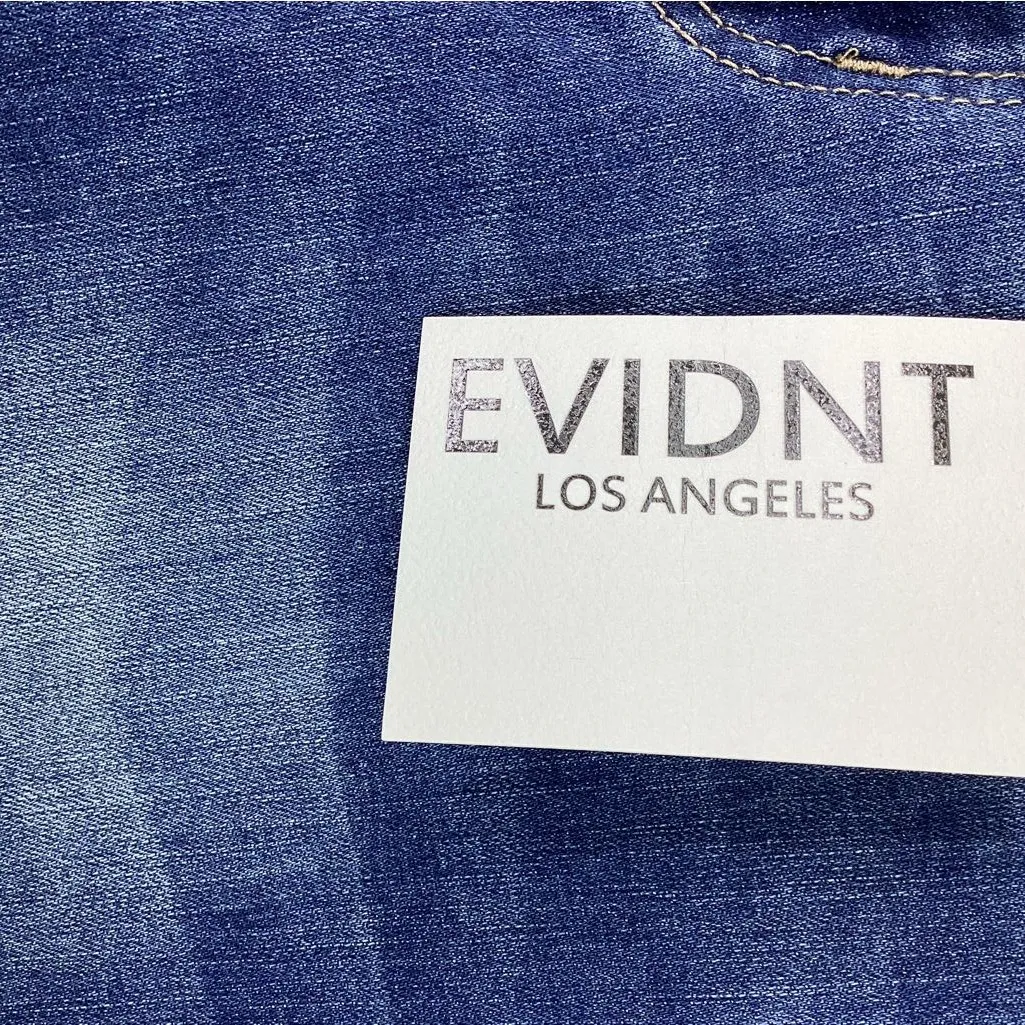 EVIDNT Los Angeles Size 28 Straight Leg Asymmetrical Cut Raw Hem Blue Denim Jean - Image 11