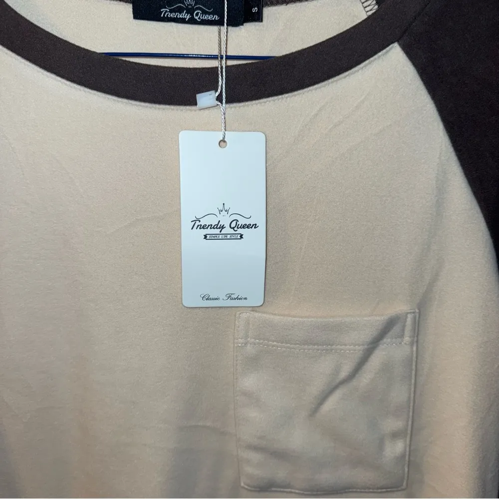 Cream and Brown Raglan Long Sleeve Tee - Image 2