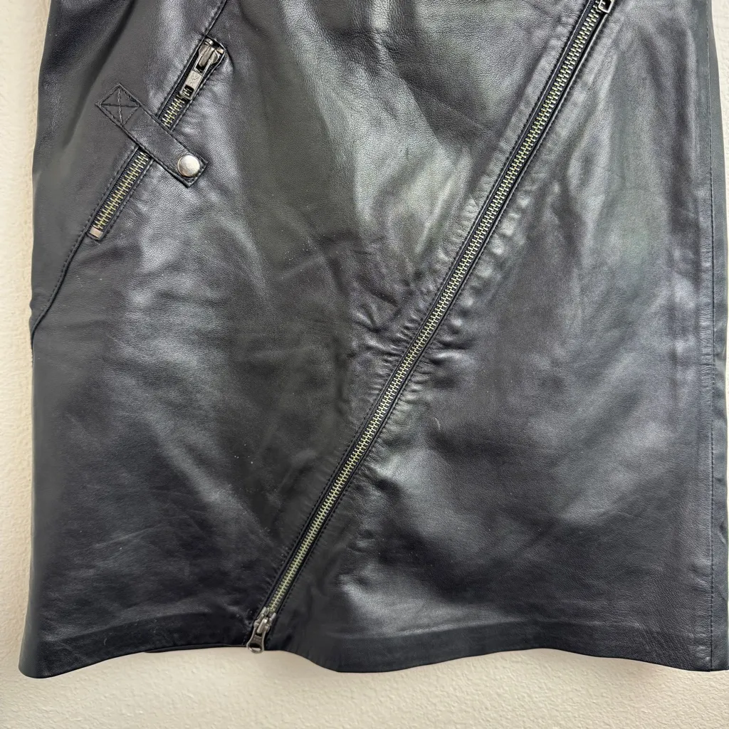 Vintage Cache Lambskin Leather Black Moto Mini Skirt Womens 0 Lined Y2K - Image 5