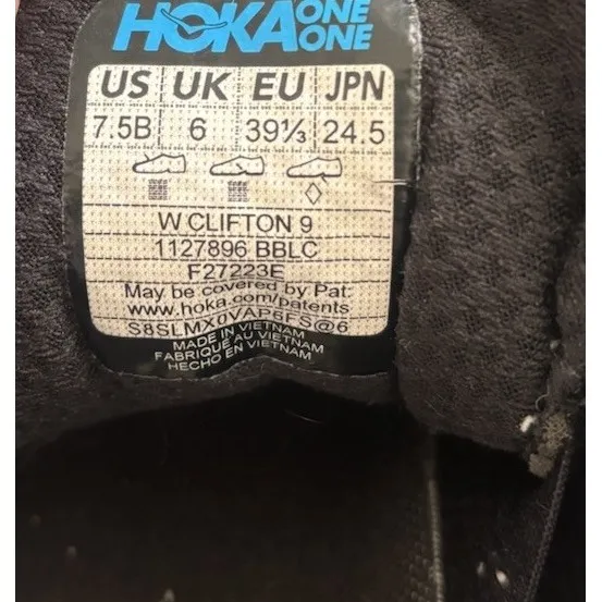 Hoka One One Clifton 9 Black Running Shoes Women's Size 7.5 Athletic Sneakers - Image 8