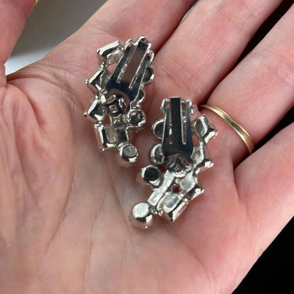 Vintage cut glass climber earrings with clip backs Silver - Image 7