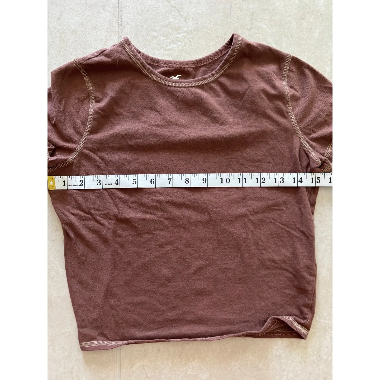 Hollister Womens Size M Brown‎ Crop Top Fitted T-Shirt Contrast Stitching Casual - Image 5
