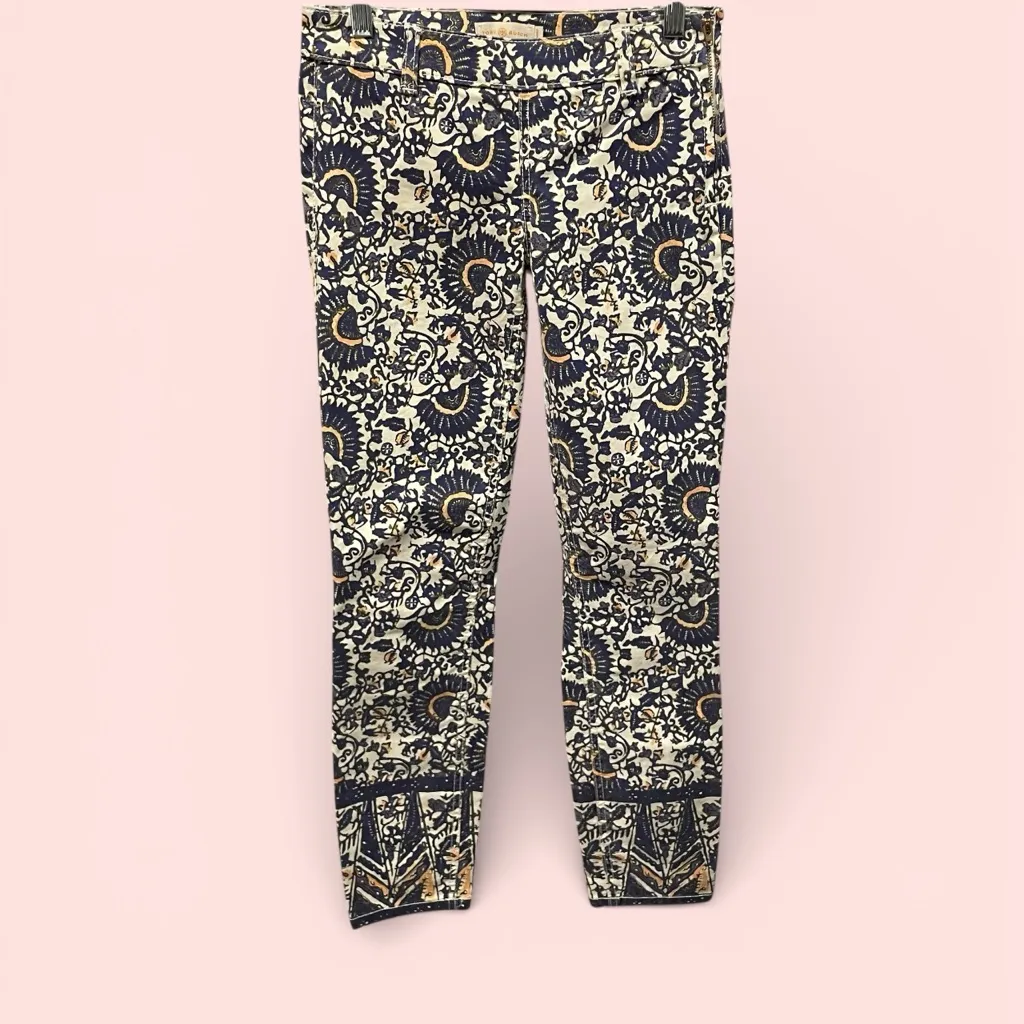 Cute Tory Burch low rise skinny aztec celestial fan print jeans sz 24 boho luxe - Image 2