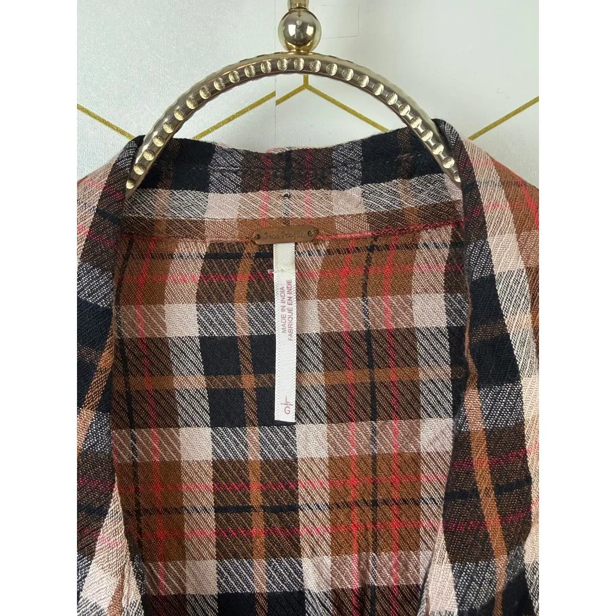 Free People Red Plaid Snow Top Mountains Sequence Button-Up - Size - Large - Image 5