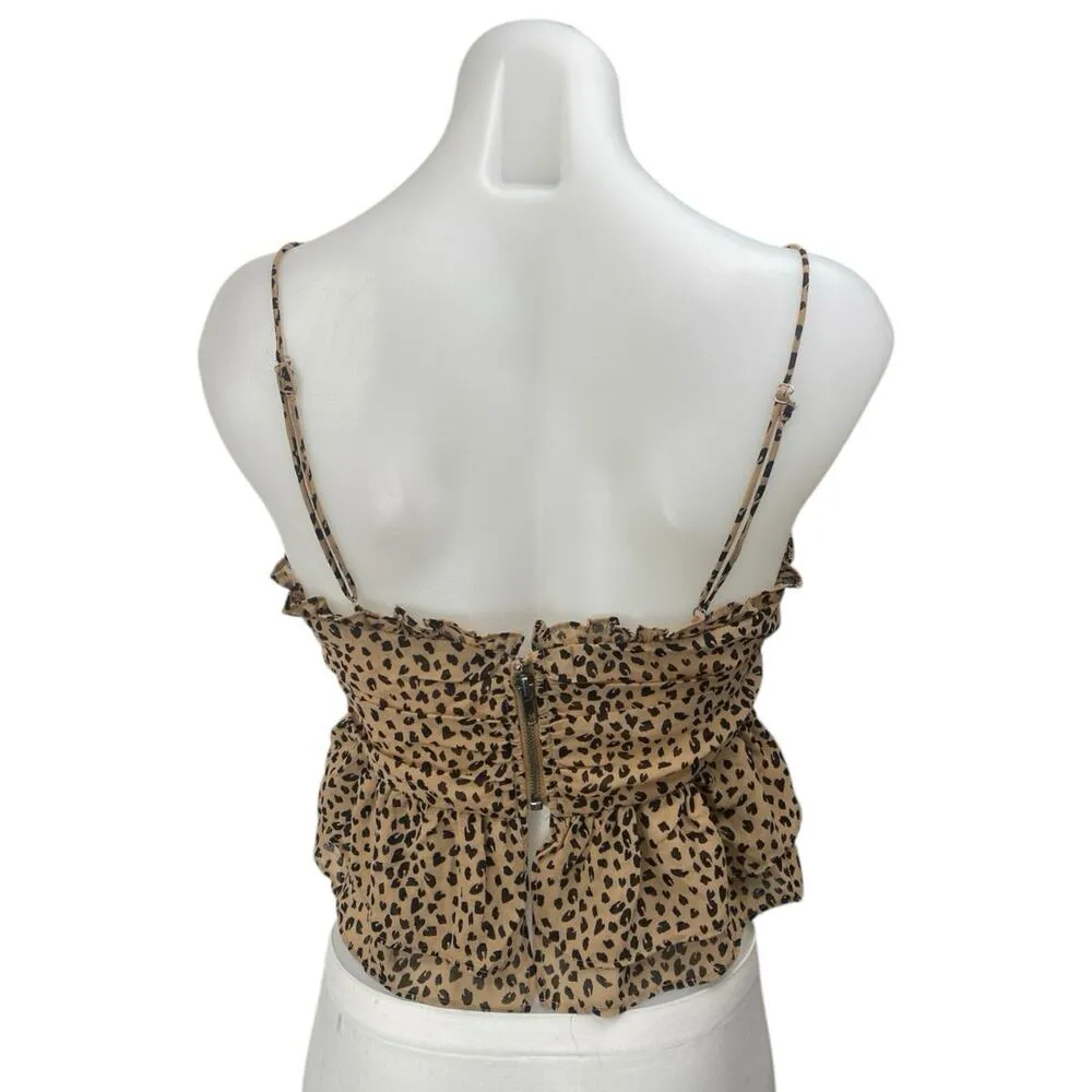 Cotton Candy LA Brown Leopard Print Sleeveless Peplum Camisole Crop Tank Top S - Image 2