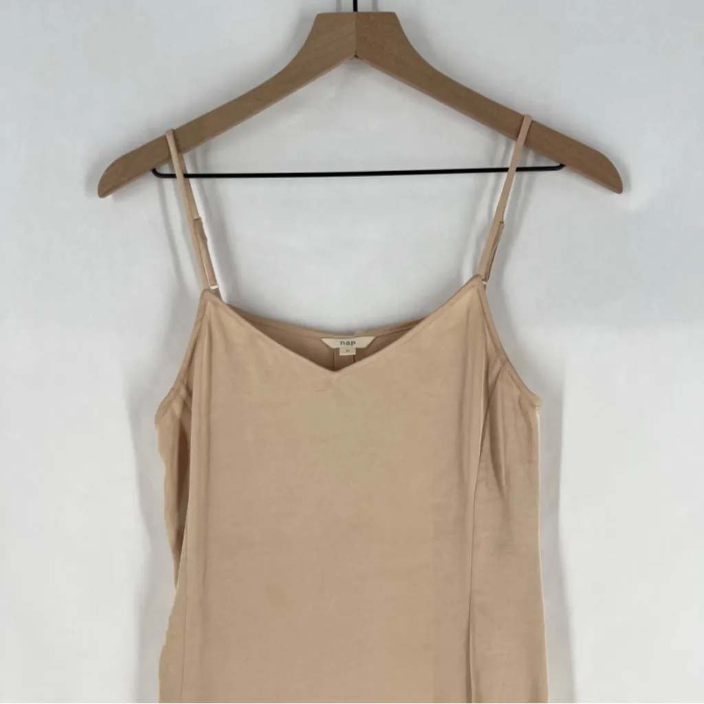 Nap Loungewear Elegant Matte‎ Satin Nude Spaghetti Strap Midi Slit Dress Size M Tan Size M - Image 5