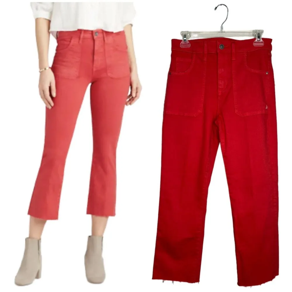 New Sam Edelman Stiletto Raw Hem Crop Boot High Rise Jeans Cherry 6 28 - Image 2