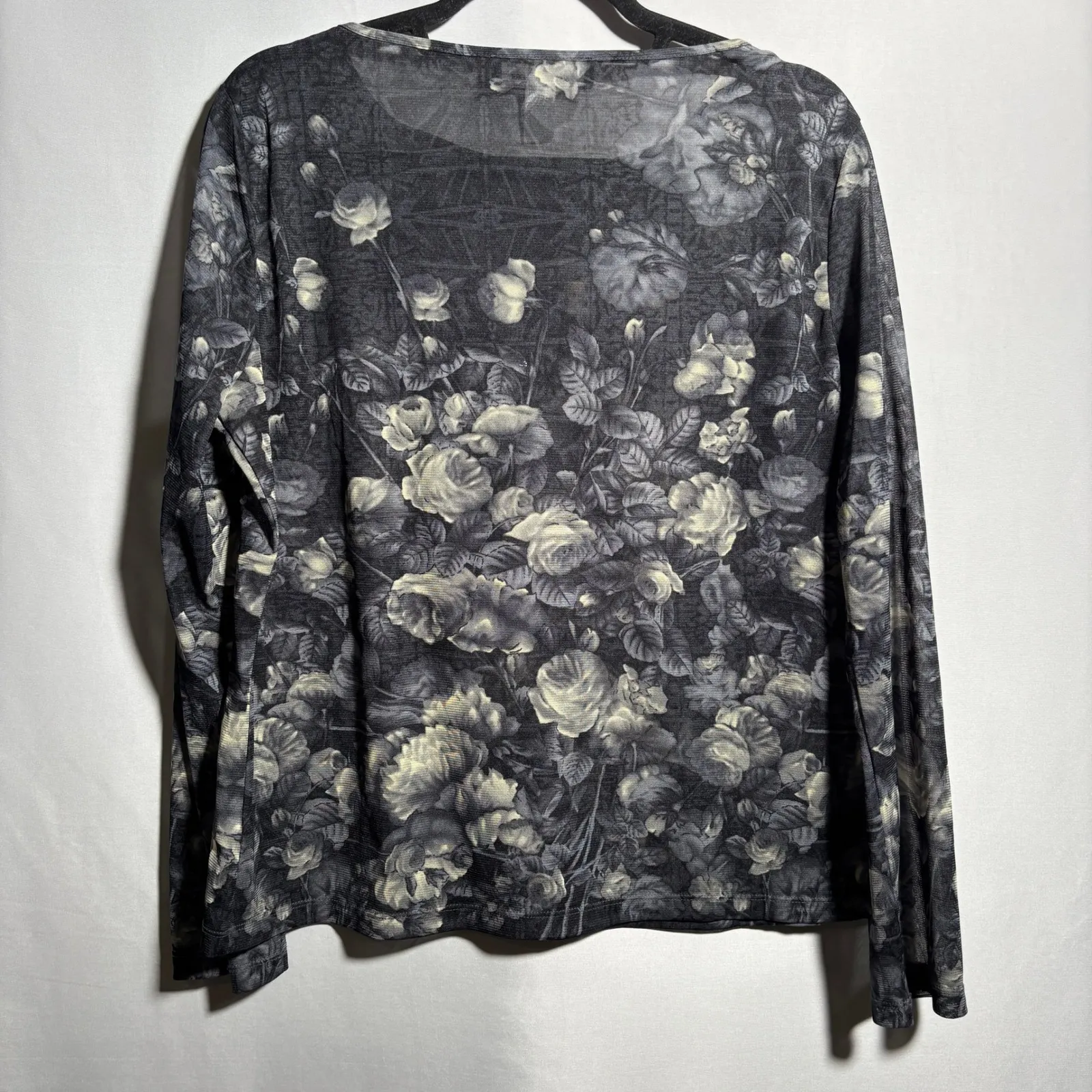 Y2K Black Floral Sequin Top Long Sleeve‎ Fairy Grunge Whimsigoth Boho Womens XL - Image 3