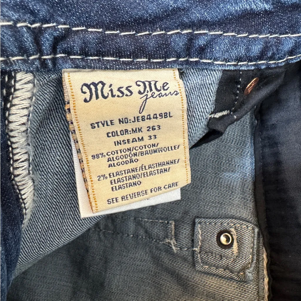 Miss Me Signature Boot Jeans Embellished Embroidered Stone Wash Whisker size 29 - Image 10
