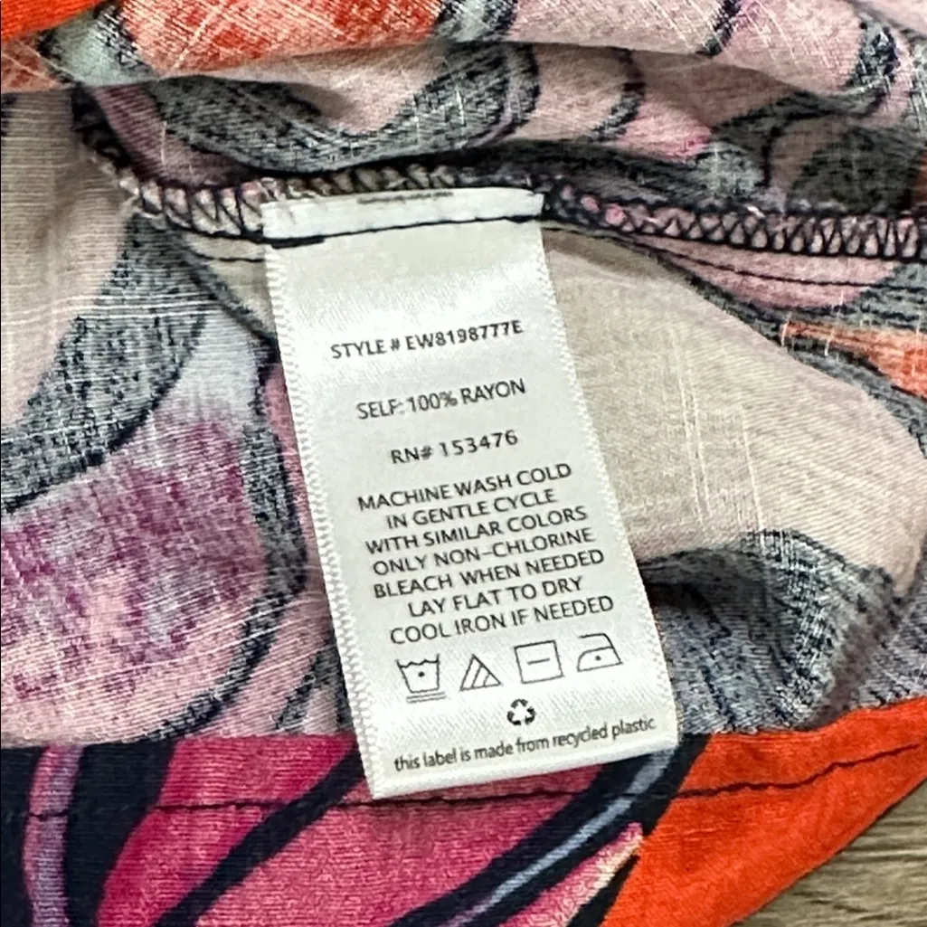 Evereve Long Sleeve Rayon Blouse Multicolor Floral Print Blue Pink Size Small - Image 12