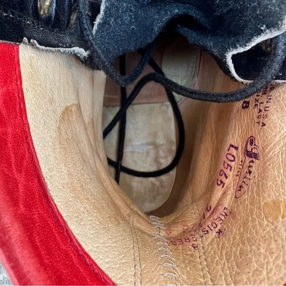 Vintage 80s Justin Roper Kilte Fringe Toe Lacer Black Red Goth Punk Granny Boots - Image 5