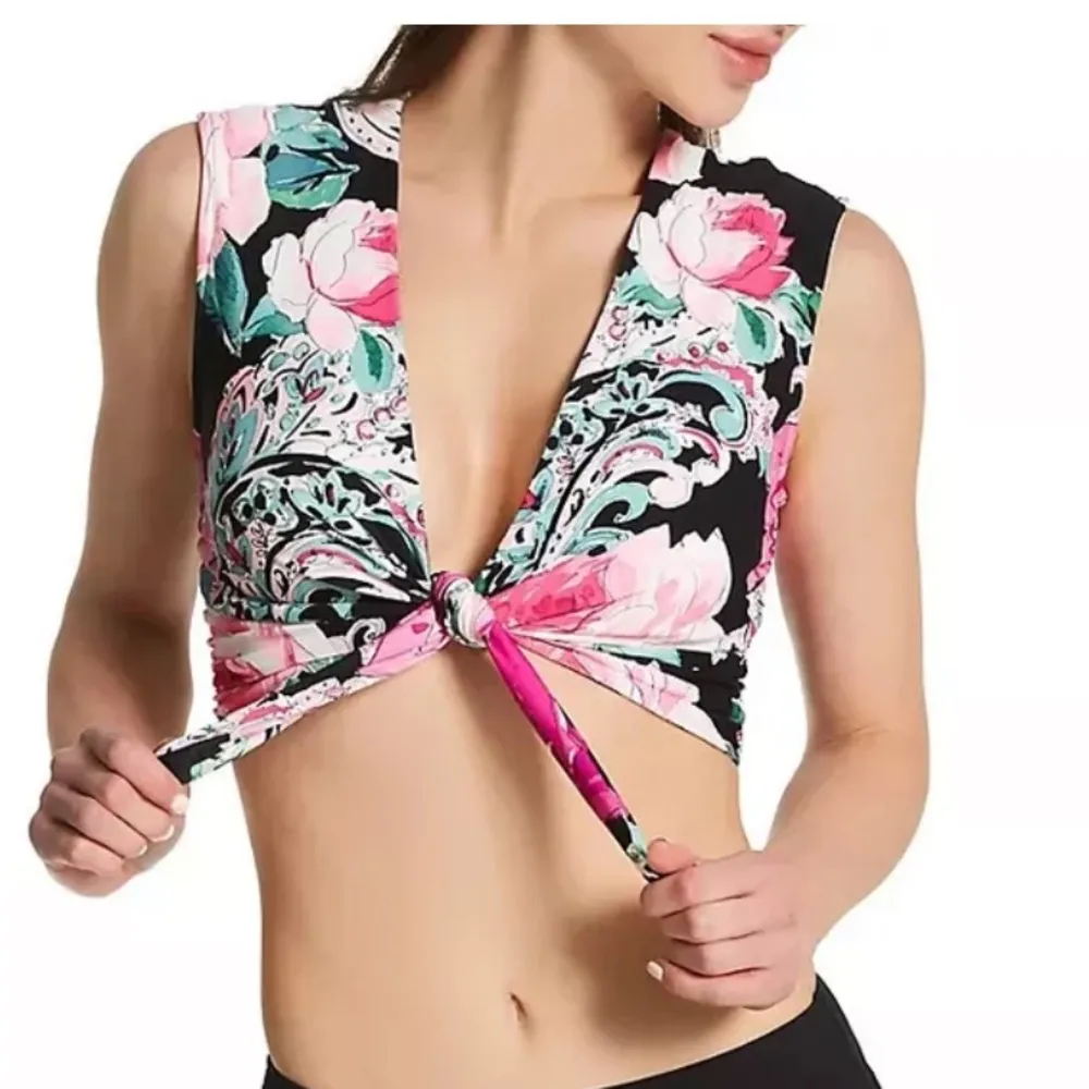 Carmen Marc Valvo Floral-Print Tie-Front Cropped Bikini Top‎ Women's Swimsuit - Image 3