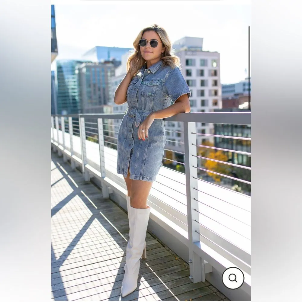 Denim Button Up Mini‎ Dress Western Festival Bachelorette Party Nashville Size S Blue - Image 5