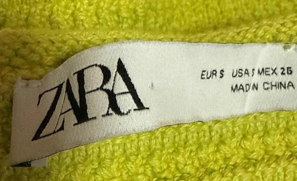 Zara Yellow Crochet Knit Short Sleeve Square Neck Button Crop Sweater Top Size S - Image 3