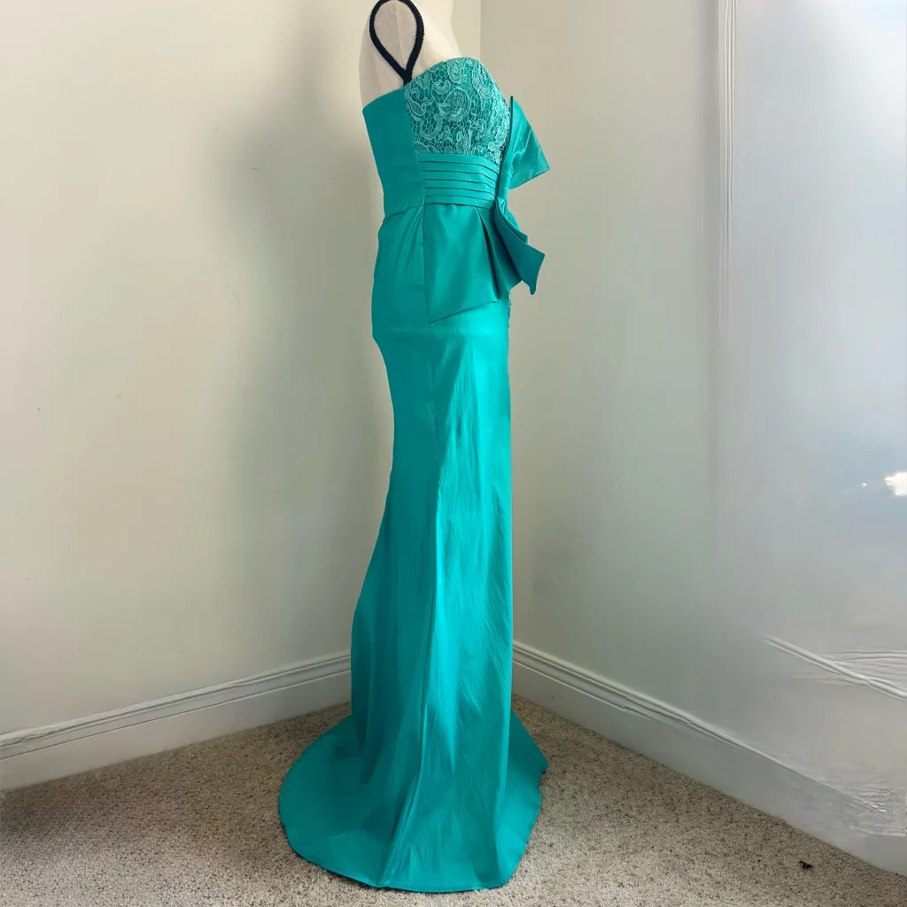 Daisy Turquoise Gown Maxi Dress Size S Lace Bodice Mermaidcore Ethereal Stretch Green - Image 3