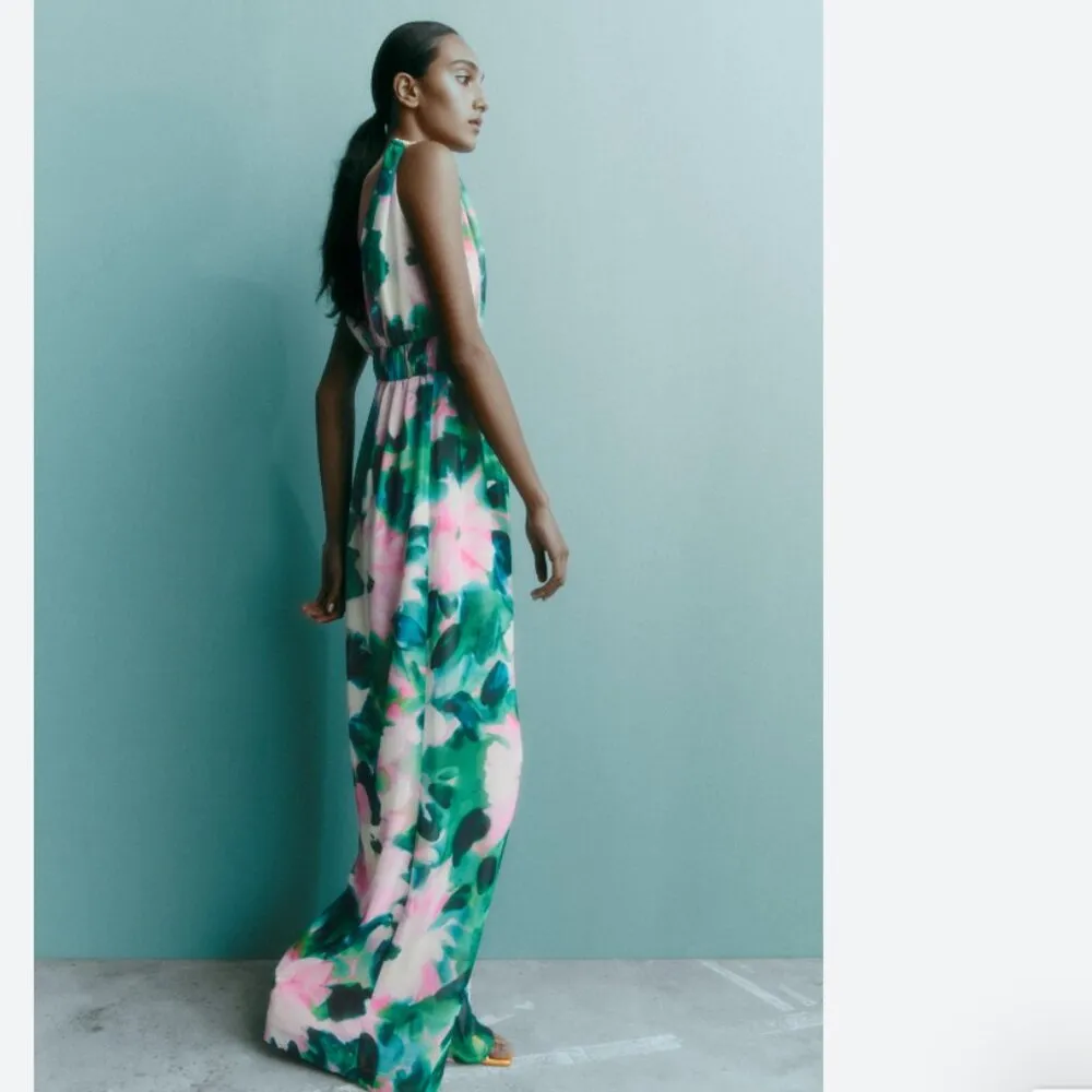 NWT_ZARA WOMAN FLORAL JUMPSUIT WIDE LEG CHIFFON MULTICOLOR - Image 2