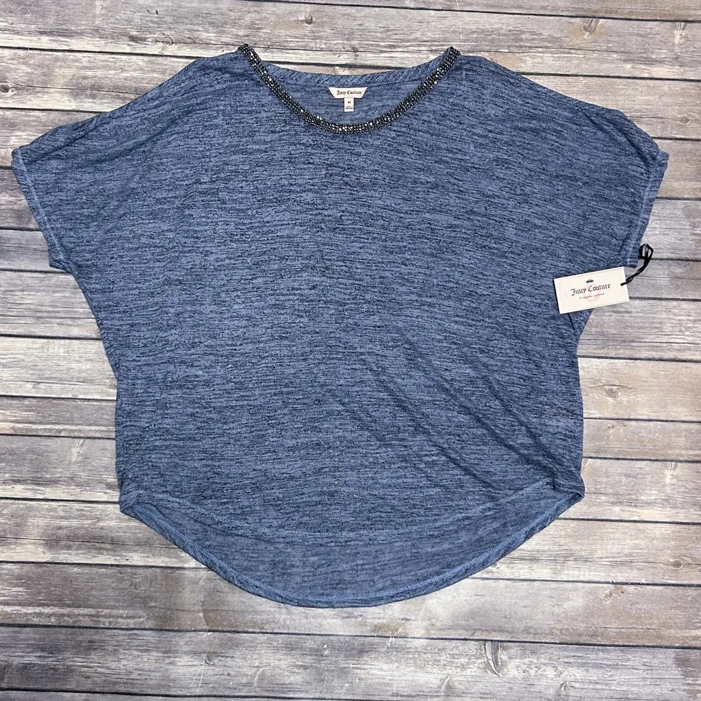 Juicy Couture Kohls Heather Dusty Blue Cold Shoulder Beaded Neck Knit Hi Lo Top - Image 6