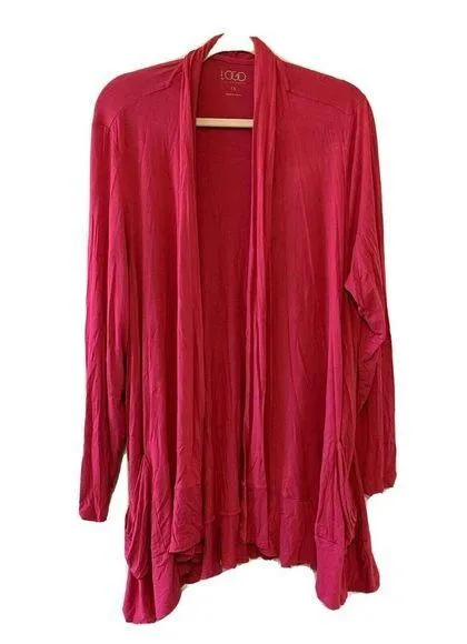 LOGO by Lori Goldstein Plus Size 1X Pink Open Front Drape Cardigan Sweater - Image 1