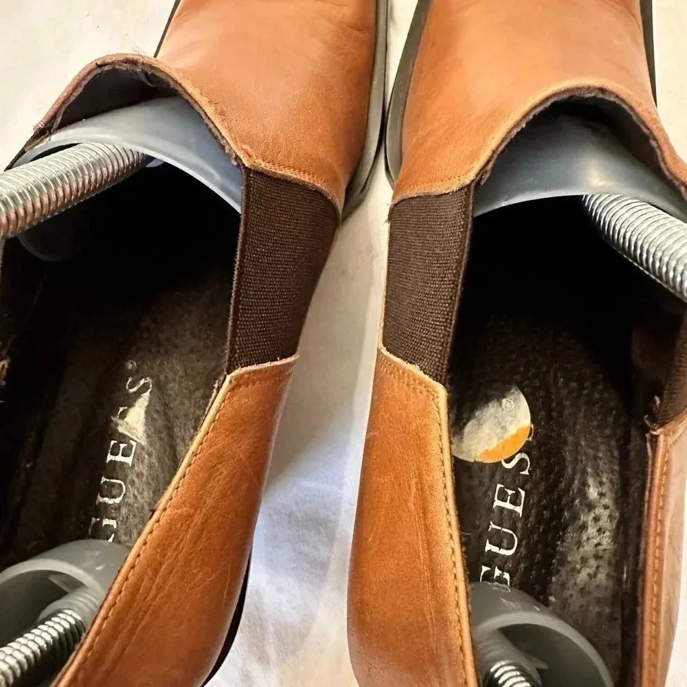 Guess Brown Leather Square Toe Slip On Block Heel Mule Booties Shoes Women’s 5.5 - Image 3