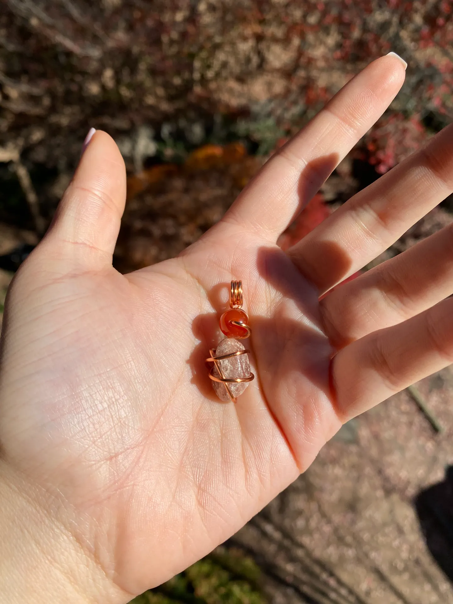 Handmade Carnelian & Strawberry Quartz Crystal Pendant - Image 7