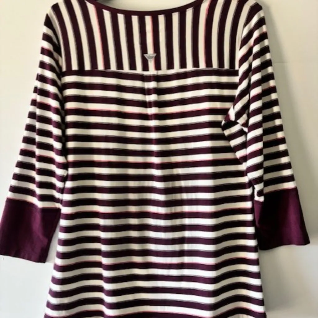 Columbia Women’s PFG Purple White Striped 3/4 Sleeve Omni-Wick Stretch Top Sz L - Image 2