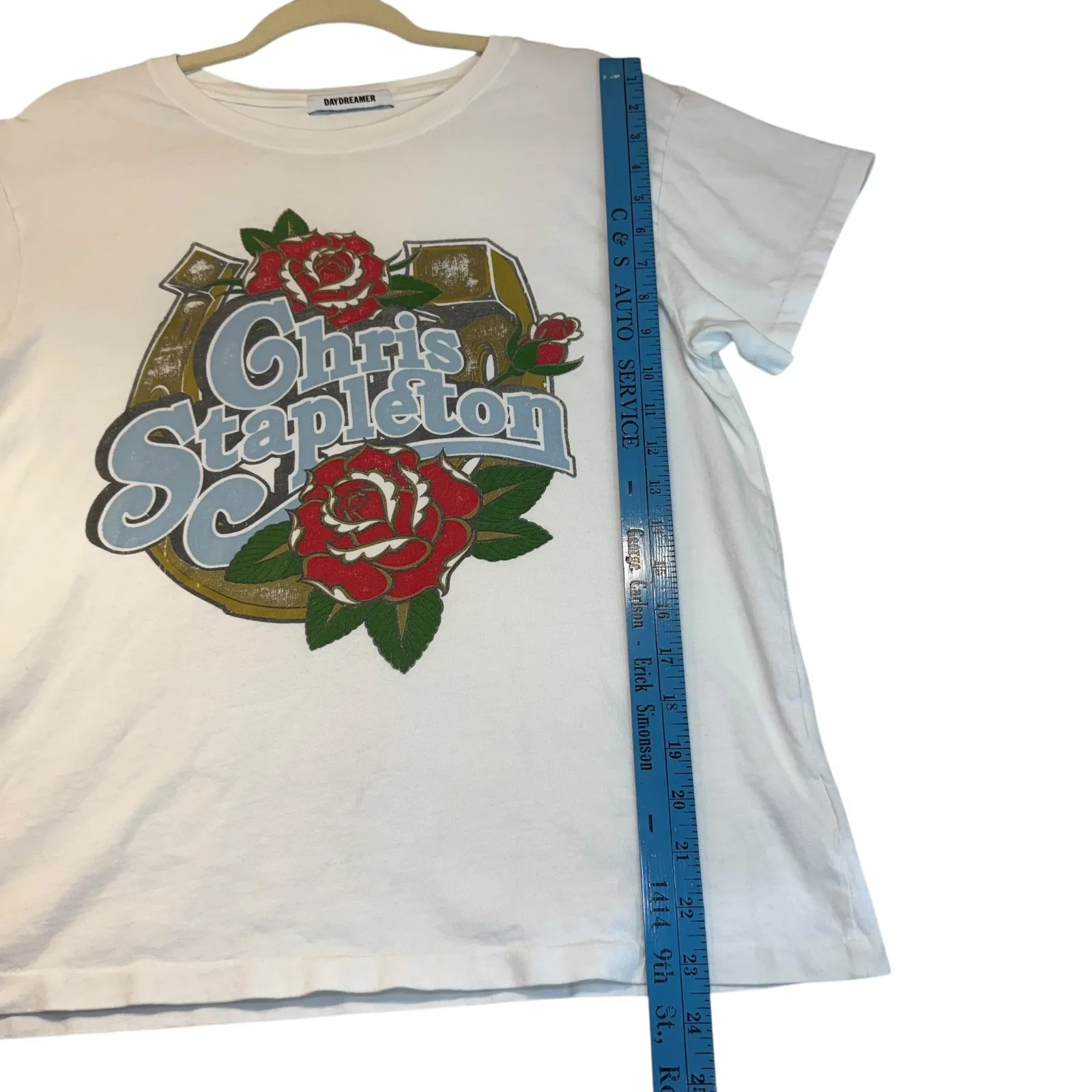 DAYDREAMER Chris Stapleton Graphic TShirt White Roses Vintage Inspired Concert M - Image 7