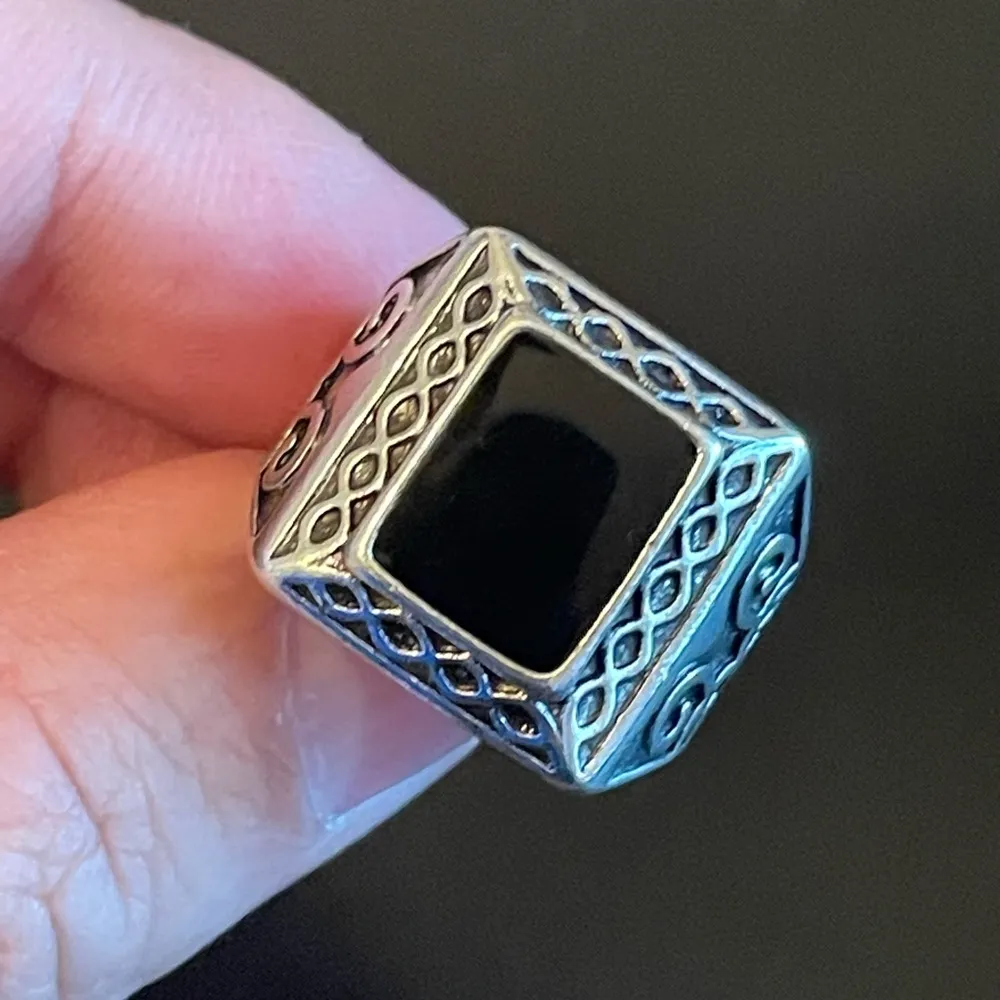 Vintage S925 silver obsidian stone ring size 8 - Image 8