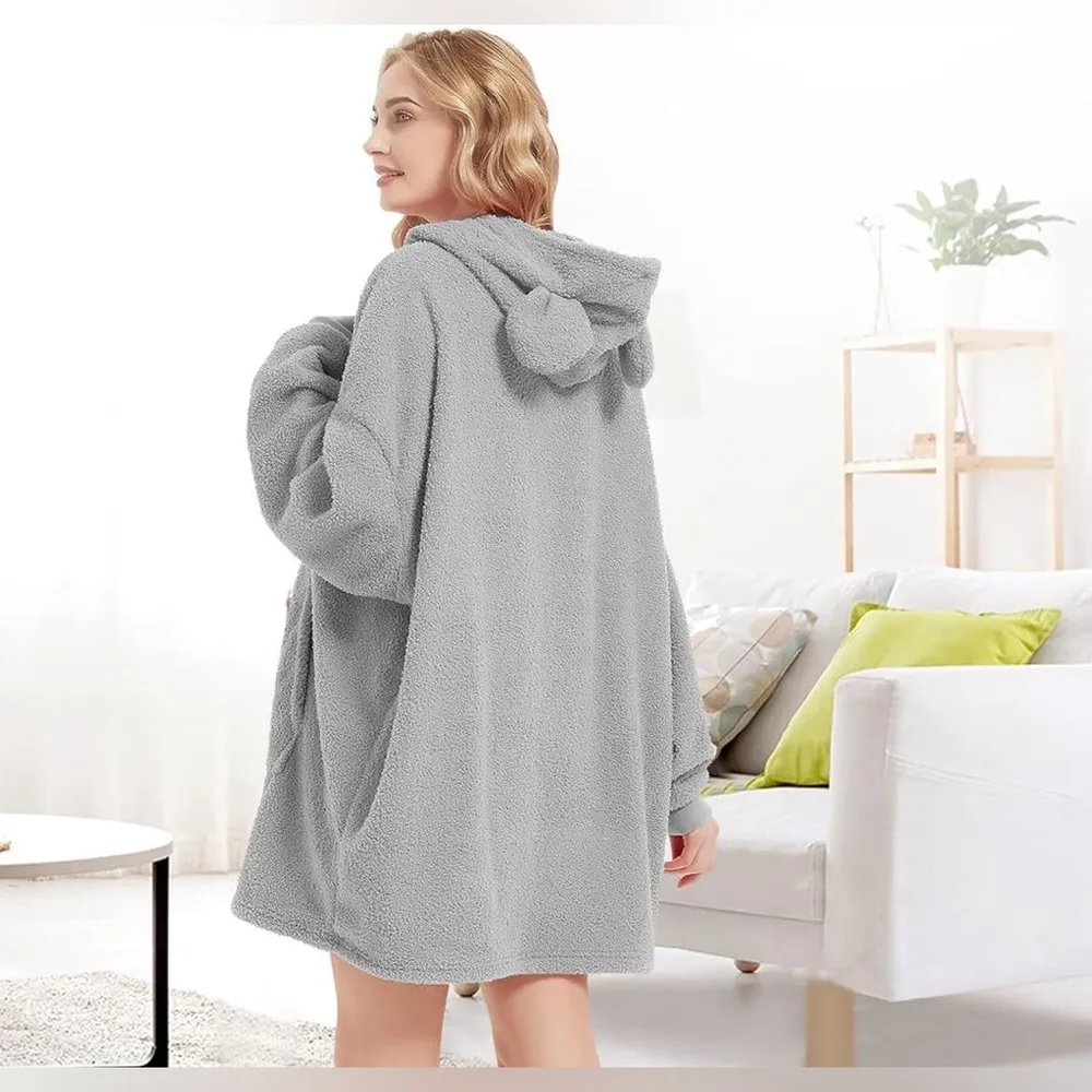 Wearable Oversized Blanket Fleece Hoodie Sweatshirt Kangaroo Pockets One Size Size undefined - Image 3