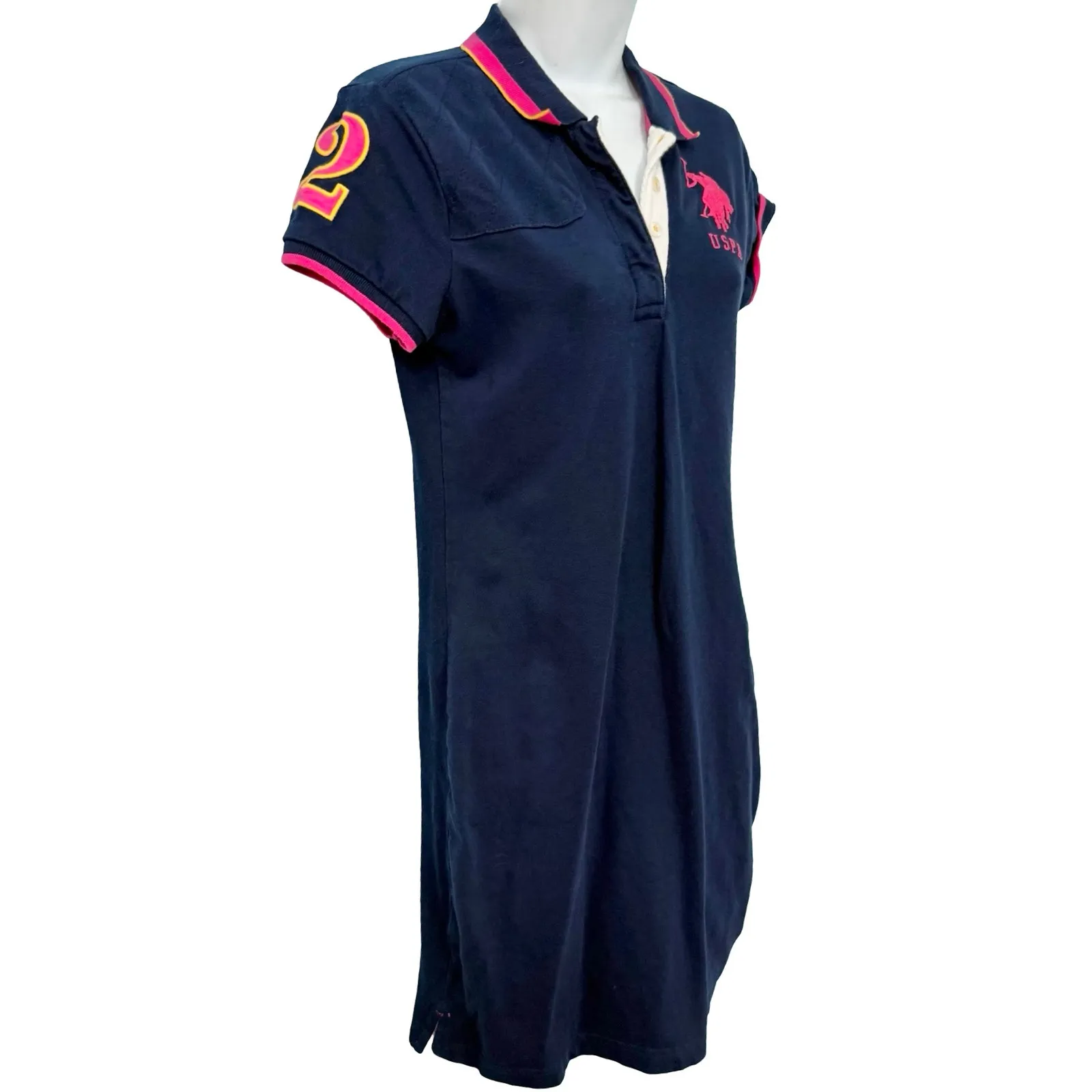 US Polo Association Blue Pink Short Sleeve Embroidered Polo Shirt Mini Dress M - Image 10