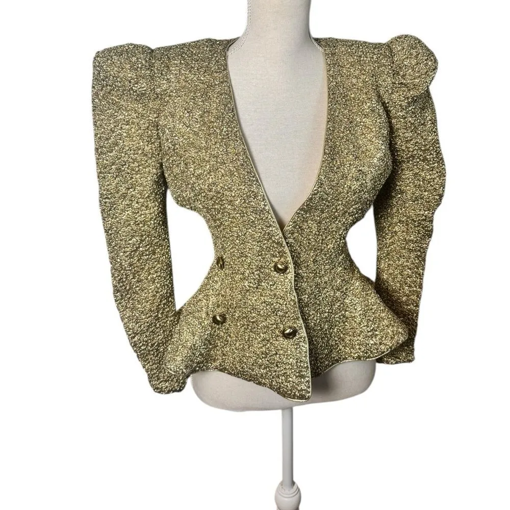 Vintage Golden Blazer Jacket Women’s 6 Opening Night Structured Shoulder Puff - Image 2