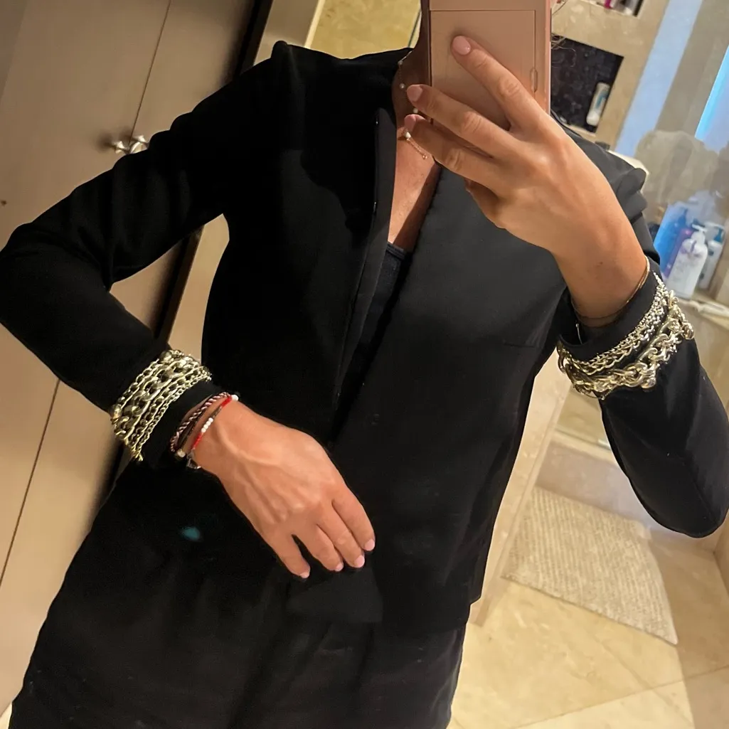 Black Blazer with Gold Chain Cuffs Size 2 - Image 5