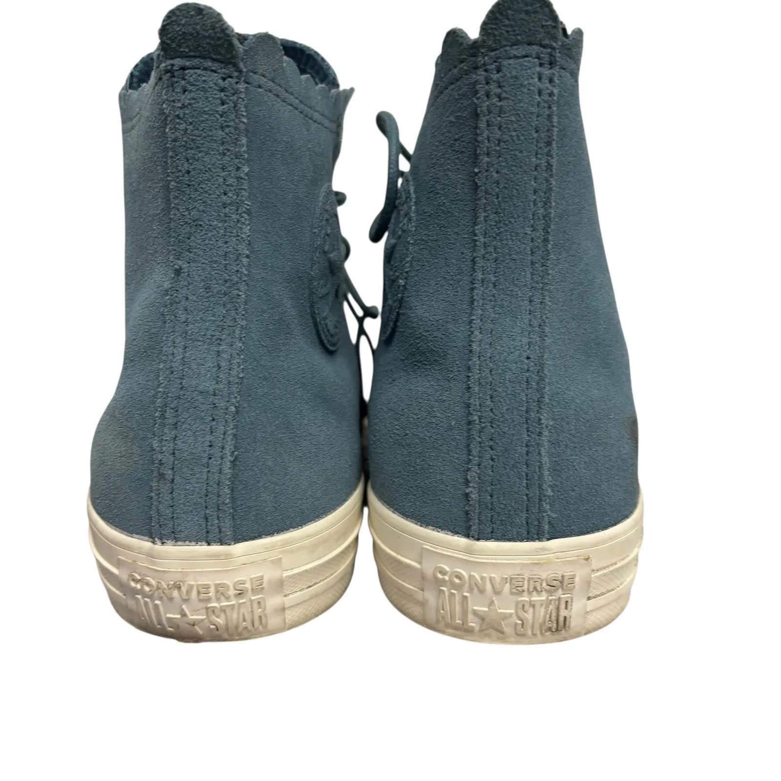Converse High Top Sneakers Scalloped Blue Suede Leather Gold Eyelets Women's‎ 9 - Image 8