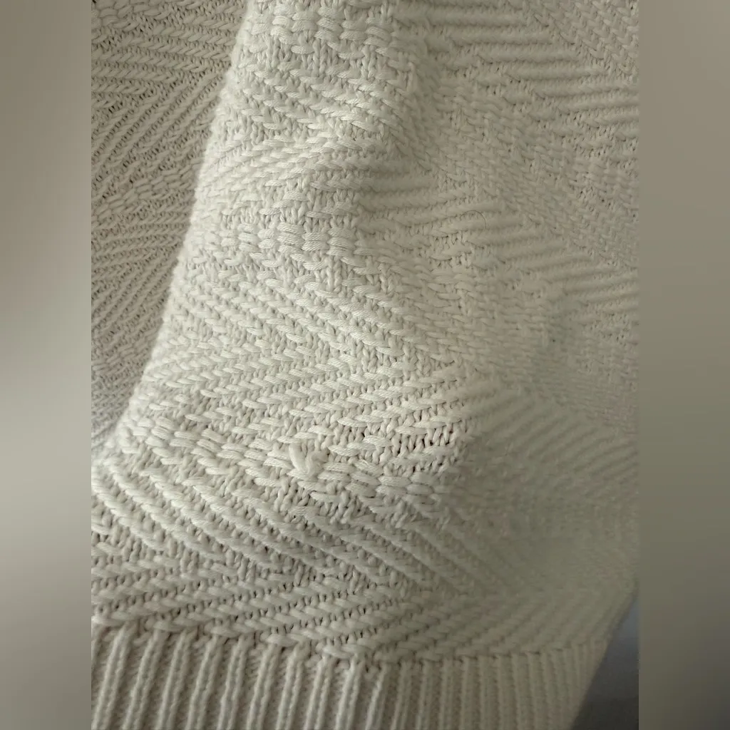 Athleta Sunset Lace Up Sweater Cream White Knit V-Neck Pullover Pattern Size L - Image 6