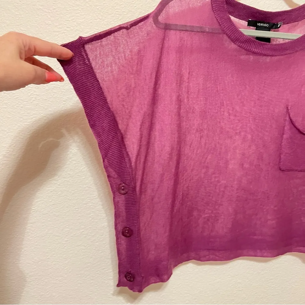 Vertigo delicate pullover vest, oversized lagenlook, purple, sheer knit, M - Image 4